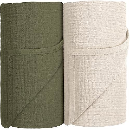 Susurration Muslin Swaddle Blanket Baby,100% Cotton Baby Receiving Blanket Soft Thin Baby Swaddle Blanket for Unisex Newborn 40x40in 2Pack (Dark Green)