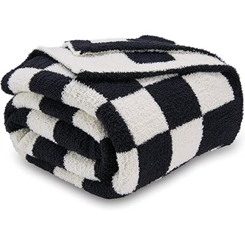 CozeCube Checkered Blanket, Ultra Soft Cozy Black and White Throw Blanket, Warm Cozy Knit Fuzzy Plush Checkerboard Throw for Couch Bed Sofa, 50"x60"
