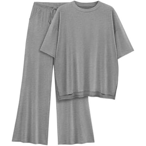 Womens Lounge Set 2026 Summer 2 Piece Outfits Oversized Short Sleeve Tops & Wide Leg Pant Matching Sets Clothing
