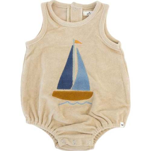 Denim Sailboat Terry Applique Terry Bubble, Sand - Oh Baby! | Maisonette 3-6m