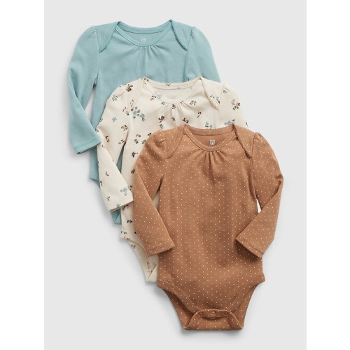 Baby 100% Organic Cotton Print Bodysuit (3-Pack) in holiday brown, size: 6-12 M