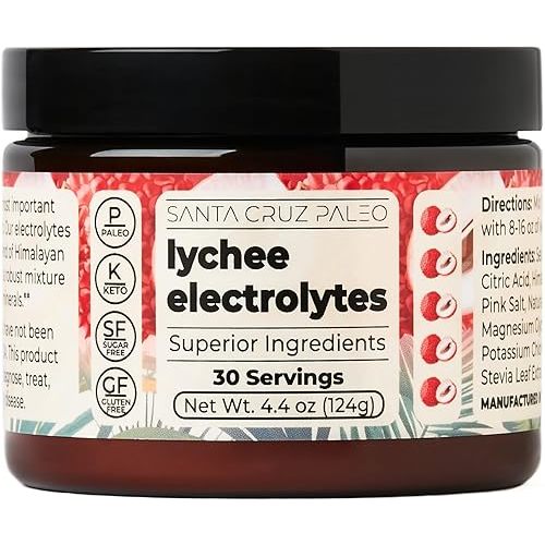Santa Cruz Paleo Electrolyte Powder Lychee with Himalayan & Sea Salt, Magnesium, Potassium, Sugar-Free, 30 Servings