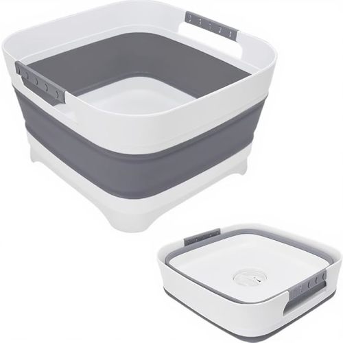 2.4 Gal(9L) Collapsible Wash Basin with Drain Plug,Dishpan for Soaking Baby Bottles,Portable Sink Tub,Ice Beverage Tubs for Camping, Vegetable Washing, RV(Gray)