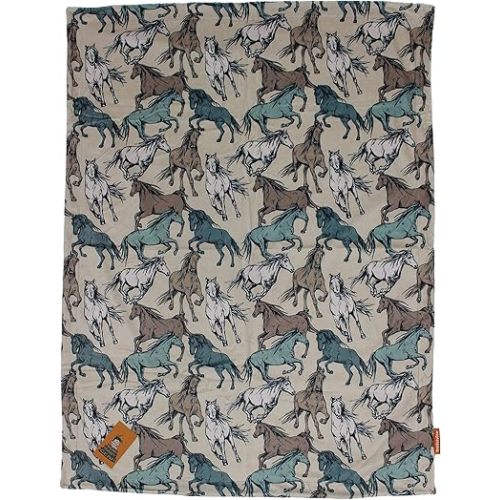 Dear Baby Gear Deluxe Double Layer Baby Blanket - Gender Neutral Infant Blankets for Girls & Boys - Nursery Blanket for Newborn - Faux Quilt Soft Toddler Blankets - Tan Teal Horses Aztec Print - 40x30