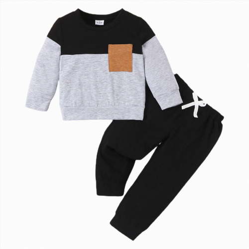 Xudanell Boy Baby Clothes Boys Winter Outfits Color Block Toddler Sweatshirt Pullover Tops Christmas First Birthday Outfit Boy Black 9-12 Months