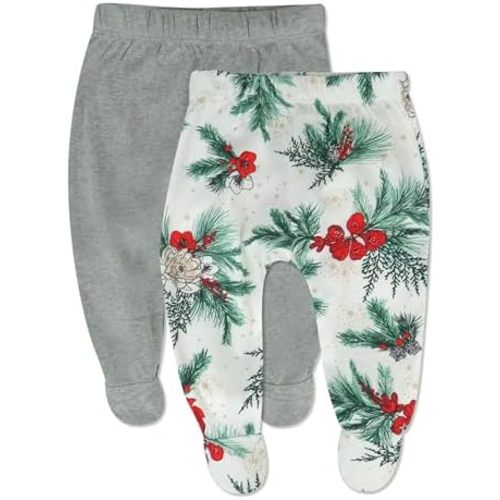 2-Pack Footed Pants Roomy Fit Pull on Bottoms 100% Organic Cotton for Infant Baby Boys, Girls, Unisex