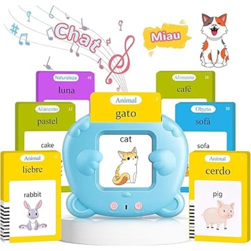 Spanish & English Talking Flash Cards for Toddler 1-6 Year Olds, Bilingual Flash Cards Learning Montessori Toys with 224 Sight Words, Speech Therapy Toys for Children Sensory Preschool Education Gifts