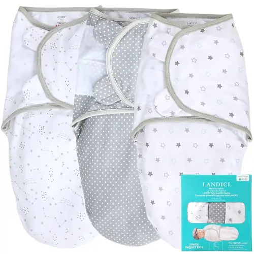 LANDICI 3 Pack Sleep Sack with Easy-Change, 100% Cotton Swaddles for Newborns, Swaddle 0-3 Months, Ergonomic Baby Swaddles Sleep Sack, Swaddle Blanket, Baby Essentials (Starry Night)