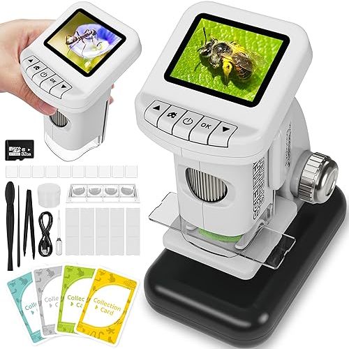 Rechargeable Digital Microscope for Kids 1200X - 2'' LCD Screen STEM Toy with 32G SD Card for Photo/Video, Portable Pocket Microscope for Boys Girls Ages 6,7,8-12, Science Kit Gift Birthday Christmas
