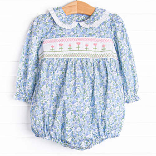 Growing Fonder Smocked Bubble, Blue – Stitchy Fish - 3M
