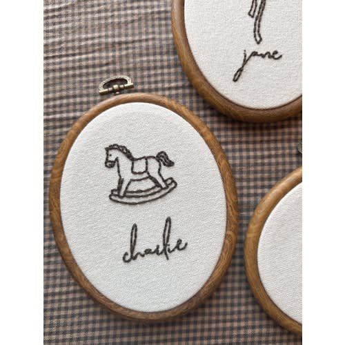 Custom Name Embroidery Hoop, Rocking Horse Nursery Decor, Nursey Wall Decor, Custom Baby Name Announcement, Vintage Baby Decor