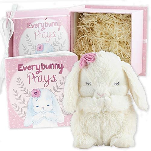 Tickle & Main, Everybunny Prays - Baby and Toddler Gift Set with Praying Musical Bunny and Prayer Book in Keepsake Box for Girls, Baptism Gifts for Girls, Christening Gifts for Girls - Pink