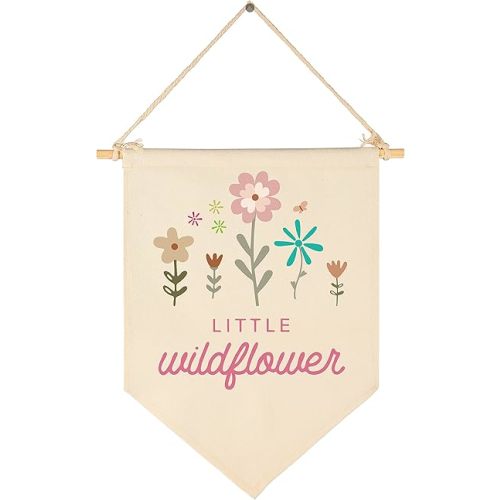 FYSIA Little Wildflower-Canvas Hanging Pennant Flag Banner Wall Sign Decor Gift for Nursery Bedroom Playroom Front Door Baby Kids Girl Boy Teen- Birthday Christmas Present