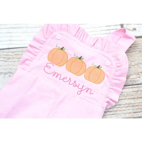 Baby girl monogrammed fall pumpkin overalls, monogrammed corduroy overalls, Pink Cord thanksgiving outfit, pumpkin patch