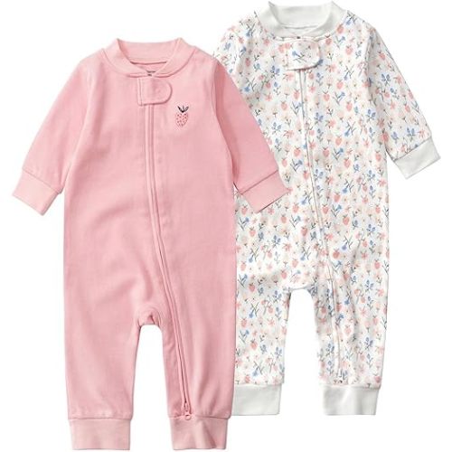 Baby 2-Pack 100% Cotton Romper Jumpsuits Two Way Zipper 3-6 months