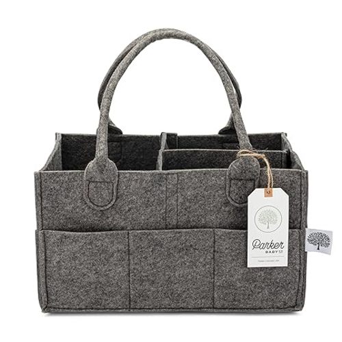 Parker Baby Diaper Caddy - Nursery Storage Bin and Car Organizer for Diapers and Baby Wipes - Charcoal, Regular