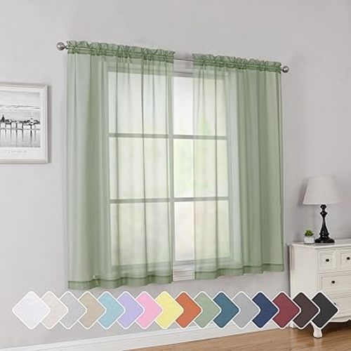 Simplebrand Rod Pocket Top Solid Voile Sheer Curtains for Bedroom, 54 Inch Length Drapes Set of 2, Lightweight and Light Filtering Elegant Sage Curtains Panels Window Treatment, 42W×54L, Sage