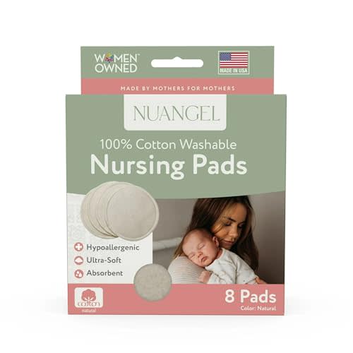 NuAngel Natural Cotton Washable Nursing Pad, Essential for Newborn Care, Perfect Breast Pads for Leaking Milk, Nipple Pads for Nursing Newborns, Must-Have for Breastfeeding Moms (8 Pads per Package)