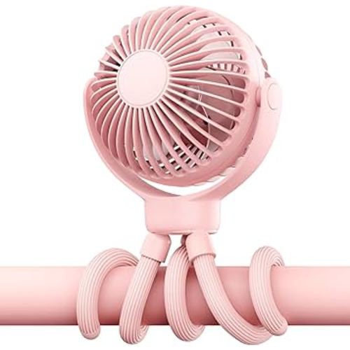 Portable Baby Stroller Fan - 3-Speed Flexible Tripod Personal Fan Clip on for Bed, Rechargeable Battery Powered, Newborn Summer Cooling Essentials for Car Seat, Bike, Sleep, Travel (Pink)