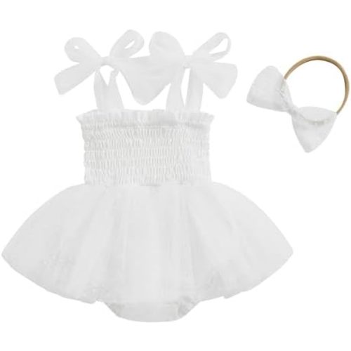 Murnouche Newborn Baby Girl Romper Dress Summer Clothes Boho Photoshoot Outfits with Headband