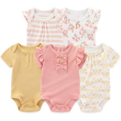 Four Seasons Baby Boy Girl Bodysuits 5-Pack Cotton Comfort Short Sleeve Baby Clothes Soft Infant Outfits