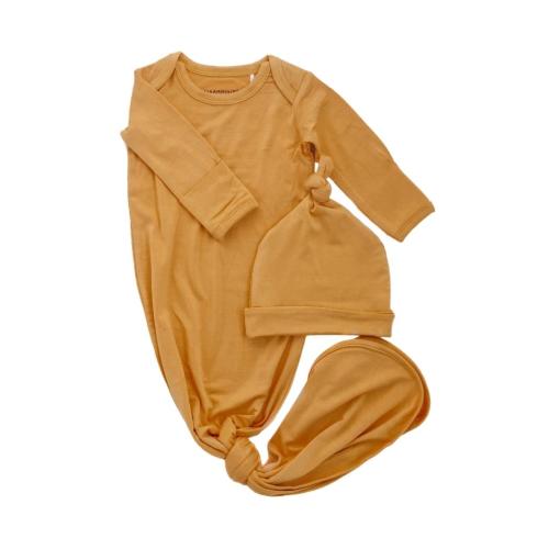 Newborn Baby Bamboo Knotted Gown + Hat Set - Golden Honey – Kammy Kids®