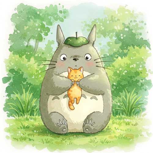 Ghibli Studio Totoro Holding Orange Cat My neighbor Totoro