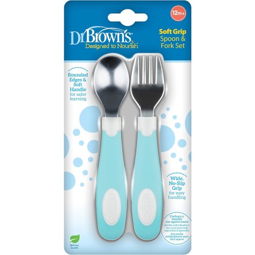 Dr. Brown's Designed to Nourish Soft-Grip Spoon and Fork Set,Teal