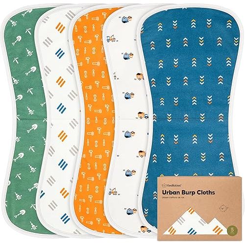 Organic Burp Cloths for Baby Boys and Girls - 5-Pack Super Absorbent Burping Cloth, Burp Clothes, Soft & Plush, Newborn Milk Spit Up Rags, Burpy Cloth Bib for Unisex, Burping Rags (Builders)