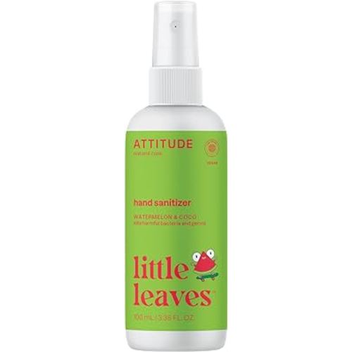ATTITUDE Hand Sanitizer Spray for Kids & Adults, EWG Verified, Travel Size, Dermatologically Tested, Plant and Mineral Based, Vegan, Watermelon & Coco, 3.5 Fl Oz (Spray Bottle)