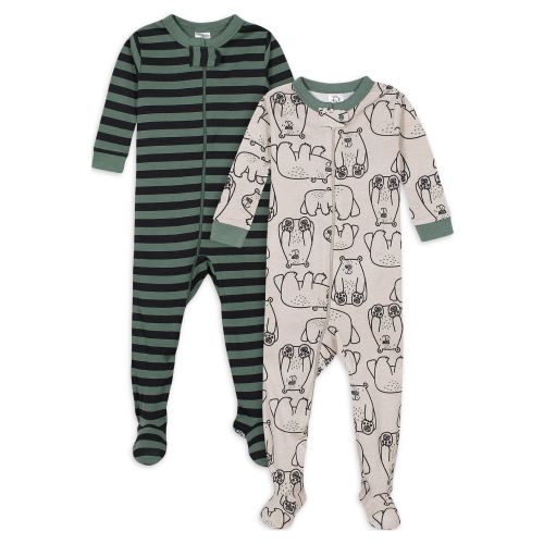 Gerber Baby & Toddler Neutral Snug Fit Footed Cotton Pajamas, 2-Pack, Sizes 0/3 Months - 5T