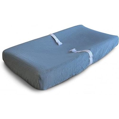 mushie Extra Soft Muslin Fitted Changing Pad Cover (Tradewinds)