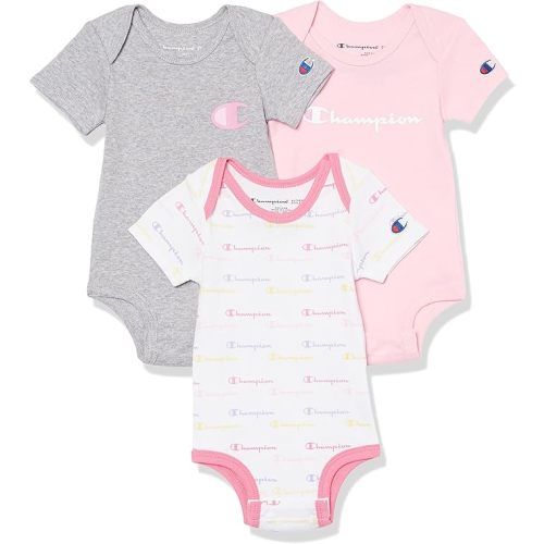 Champion Baby 3-pack Short Sleeve Baby Bodysuit, Gender Neutral Baby Clothes Infant Clothing, Multiple Colors/0-6m