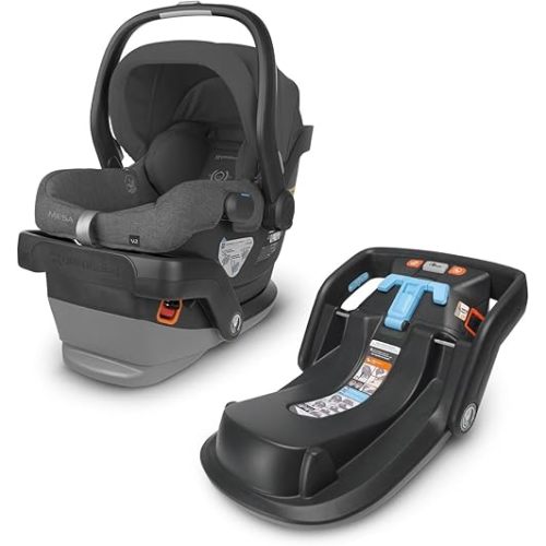 UPPAbaby Mesa V2 and Extra Base Bundle, Includes Mesa V2 Infant Car Seat and Two Mesa Bases, Easy Installation, Innovative SmartSecure Technology – Greyson (Charcoal Mélange)