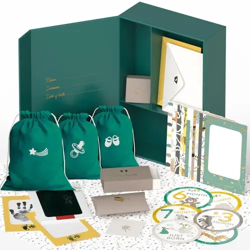 Ultimate Baby Keepsake Box for Boys & Girls - Unique New Parents Gifts for Couples - 10 Beautiful Keepsake Ideas Inside - Perfect for Expecting Parents, Baby Shower, Gift for Mom to Be, Green