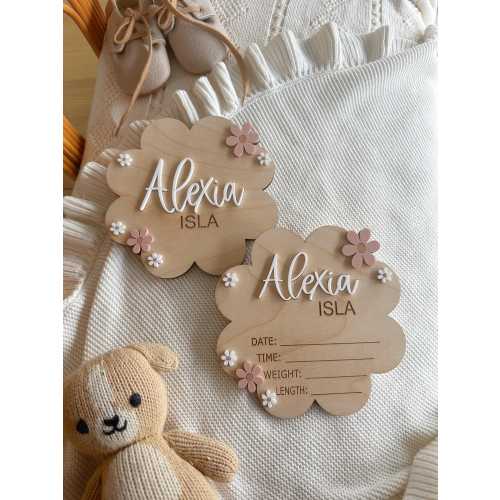 Daisy Flower Birth Sign | Baby Birth Announcement | Arched Wooden Birth Announcement | Personalized Name Sign | Baby Birth Name