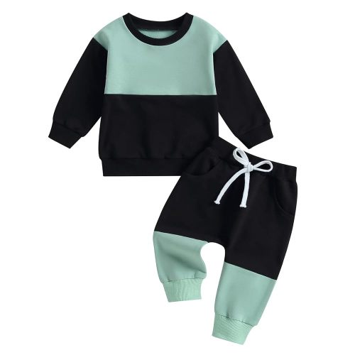 Tsnbre Baby Boy Clothes Outfits Fall Long Sleeve Color Block Sweatshirt Tops Casual Pants Newborn 2Pcs Set
