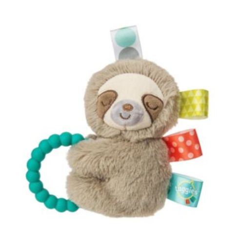 Taggies Sensory Stuffed Animal Soft Rattle with Teether Ring, Molasses Sloth