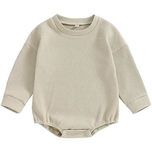 Baby Boy Girl Crewneck Sweatshirt Romper Waffle Knit Long Sleeve Bubble Romper Oversized Sweater Bodysuit Tops
