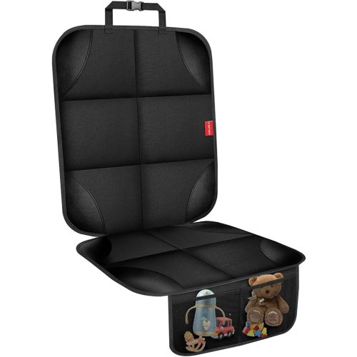 Car Seat Protector, Carseat Seat Protectors with Thick Padding and Upgraded Non-Slip Backing, Waterproof Seat Protector under Baby Car Seat, 600D Fabric Car Seat Covers with Storage Pockets for Baby - Black-1 pcs
