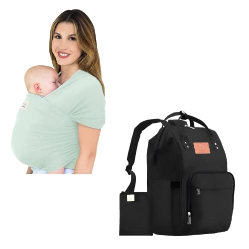 KeaBabies Baby Wrap Carrier and Diaper Bag Backpack - All in 1 Original Breathable Baby Sling, Lightweight,Hands Free Baby Carrier Sling - Waterproof Multi Function Baby Travel Bag - Baby Carrier Wrap