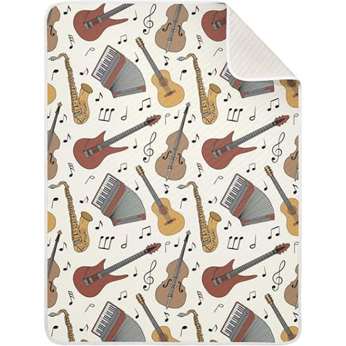 Cartoon Musical Guitar Baby Blankets 30 X 40 in Accordion Drums Piano Toddler Blanket Newborn Crib Blanket Nursery Bed Blankets for Stroller Toddler Bed Carseat