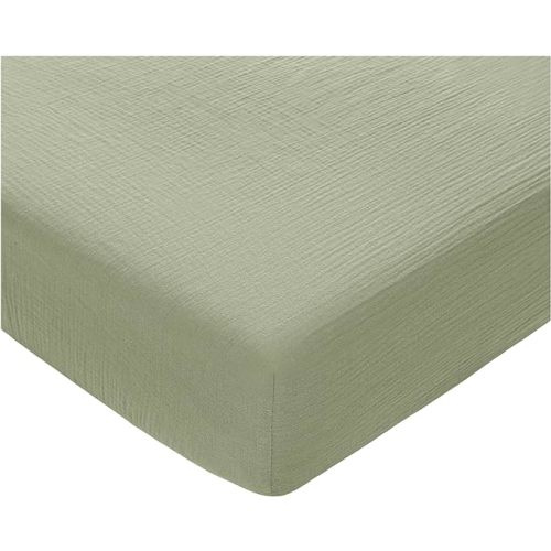 Muslin Fitted Crib Sheet, Extra Soft 100% Muslin Cotton Crib Sheets for Standard Crib and Toddler Mattresses by Comfy Cubs - Sage
