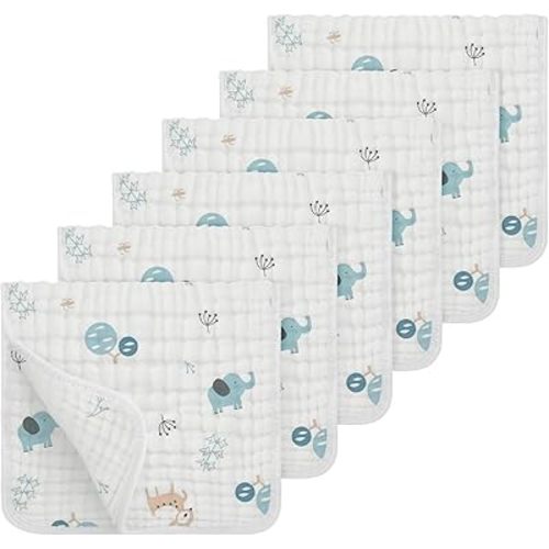 Looxii Muslin Burp Cloths 100% Cotton Muslin Cloths Large 20''x10'' Extra Soft and Absorbent 6 Pack Baby Burping Cloth for Boys and Girls (Elephant)