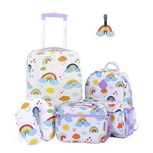 Travelers Club Kid's 5-Piece Hardside Carry-On Spinner Luggage, Backpack, Lunch Bag, Neck Pillow & Luggage Tag Set