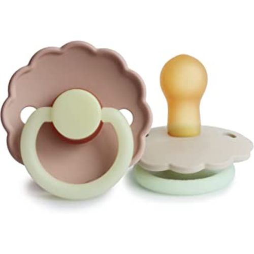 FRIGG Daisy Night Natural Rubber Baby Pacifier | Made in Denmark | BPA-Free (Blush/Cream, 0-6 months) 2-Pack