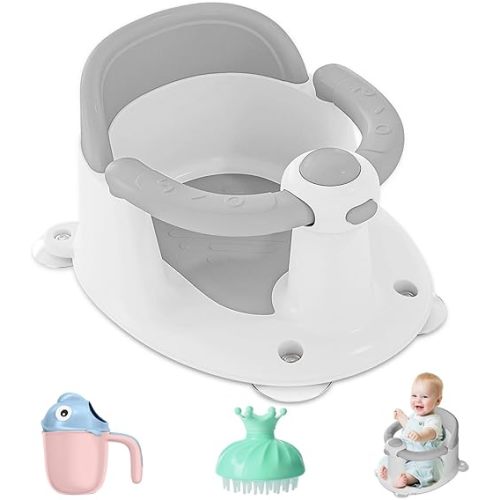 Baby Bath Seat for Babies 6 Months & Up, Bath Seats for Babies Sitting Up, Open Design Bathtub Seat for Baby 6-12 Months, Free Cup and Brush, Non-Slip, Compact Toddler Bath Seat
