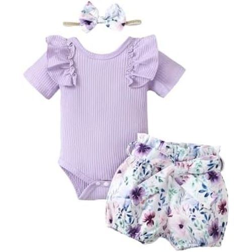 Newborn Baby Girl Summer Clothes Infant Girl Outfit Ruffle Romper Short Set Cute Baby Clothes for Girl
