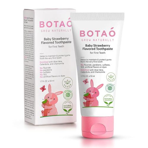 Fluoride Free Baby Toothpaste | Strawberry Flavored - Organic Training Natural Toddler Toothpaste for Toddlers | EWG Verified, Vegan, SLS Free, Safe to Swallow, Aloe Vera -1.7Oz