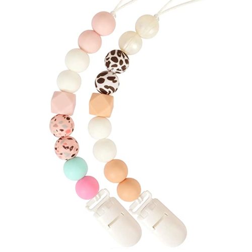 Pacifier Clip, LcyKohn Binky Holder Baby Clips for Baby Girls 2 Pack - Pink Flower